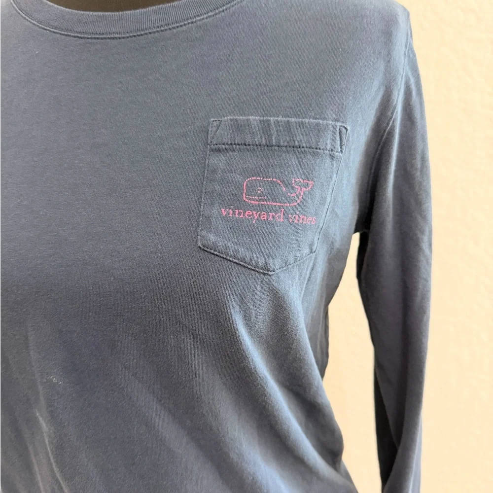 Vineyard Vines Youth Navy Long Sleeve Tee| Pink Logo Details | Preppy Coastal